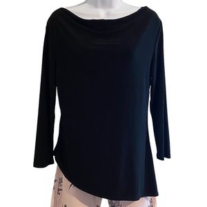 Susan Lawerence Boat Neckline Asymmetrical Black Top- L